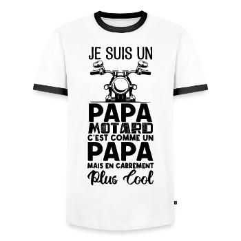 papa motard. Cadeau papa motard. père motard. - T-shirt contrasté Homme - blanc/noir - Devant - AI Model Female 172 light (172cm) & AI Model Male 178 dark (178cm)