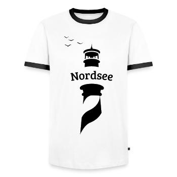 Phare de la mer du Nord - Seagulls - T-shirt contrasté Homme - blanc/noir - Devant - AI Model Female 172 light (172cm) & AI Model Male 178 dark (178cm)