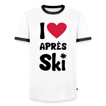 I love apresski - T-shirt contrasté Homme - blanc/noir - Devant - AI Model Female 172 light (172cm) & AI Model Male 178 dark (178cm)