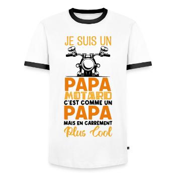papa motard. Cadeau papa motard. père motard. - T-shirt contrasté Homme - blanc/noir - Devant - AI Model Female 172 light (172cm) & AI Model Male 178 dark (178cm)
