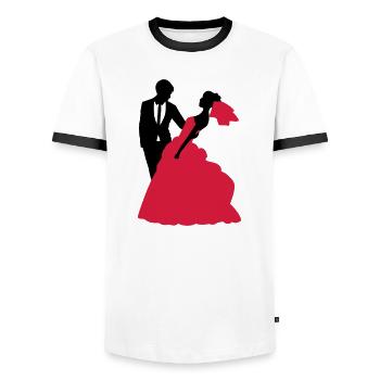 Mariage, Mariée, Le marié - T-shirt contrasté Homme - blanc/noir - Devant - AI Model Female 172 light (172cm) & AI Model Male 178 dark (178cm)