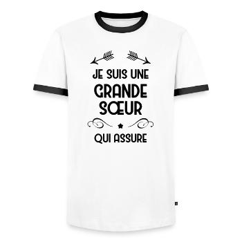 Grande Soeur Sœur Naissance Bébé Famille - Men's Ringer Shirt - white/black - Front - AI Model Female 172 light (172cm) & AI Model Male 178 dark (178cm)