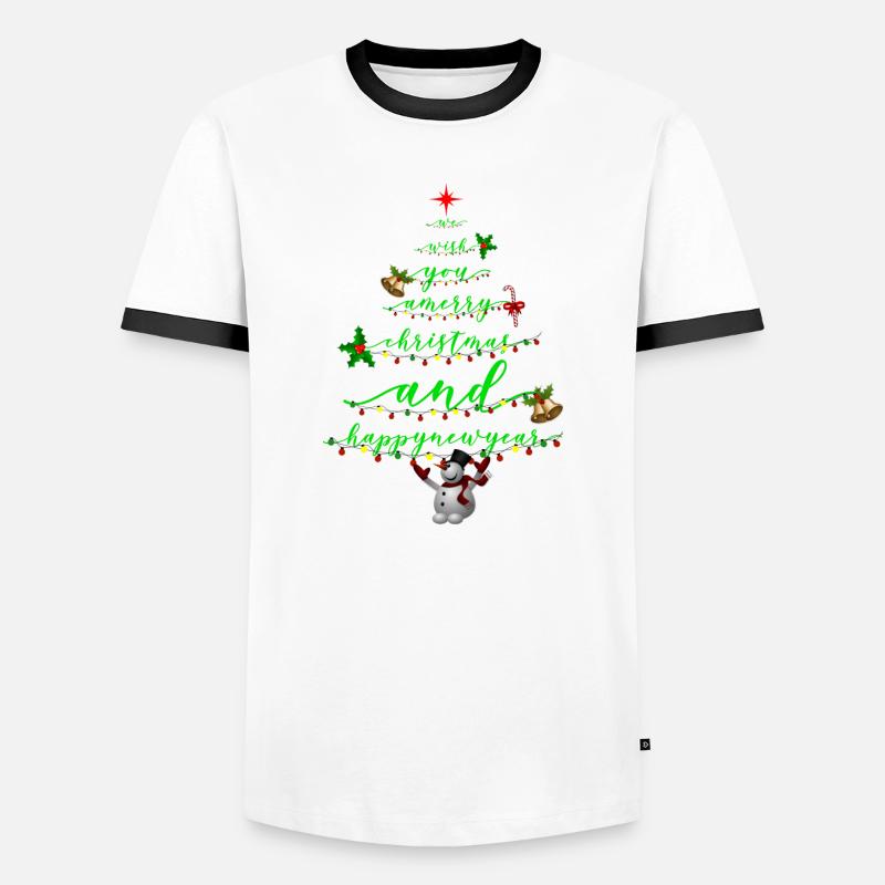 Script Christmas Tree with Snowman - Men's Ringer Shirt - white/black