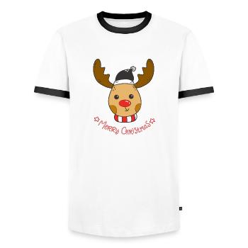 Cute Rudolph Reindeer Christmas Design - Men's Ringer Shirt - white/black - Front - AI Model Female 172 light (172cm) & AI Model Male 178 dark (178cm)
