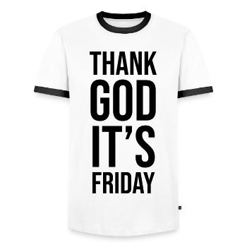 Dieu merci, c’est vendredi - T-shirt contrasté Homme - blanc/noir - Devant - AI Model Female 172 light (172cm) & AI Model Male 178 dark (178cm)