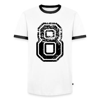 8 - Nummer - Männer Kontrast-T-Shirt - Weiß/Schwarz - Vorne - AI Model Female 172 light (172cm) & AI Model Male 178 dark (178cm)