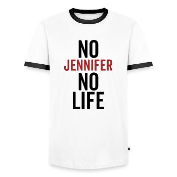 Nein Jennifer Kein Leben - Männer Kontrast-T-Shirt - Weiß/Schwarz - Vorne - AI Model Female 172 light (172cm) & AI Model Male 178 dark (178cm)