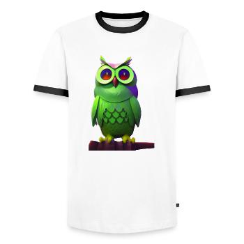 Hibou vert sur une branche - T-shirt contrasté Homme - blanc/noir - Devant - AI Model Female 172 light (172cm) & AI Model Male 178 dark (178cm)