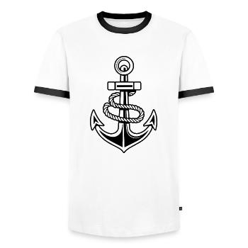Bateau d’ancre Navire Nautique - T-shirt contrasté Homme - blanc/noir - Devant - AI Model Female 172 light (172cm) & AI Model Male 178 dark (178cm)