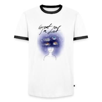 Lost in thought - Men's Ringer Shirt - white/black - Front - AI Model Female 172 light (172cm) & AI Model Male 178 dark (178cm)