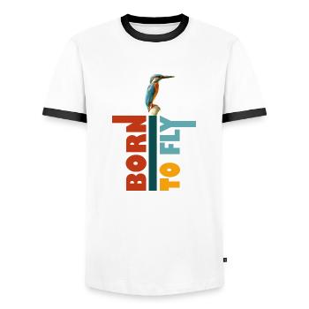 Born to fly, Oiseau Martin-pêcheur - T-shirt contrasté Homme - blanc/noir - Devant - AI Model Female 172 light (172cm) & AI Model Male 178 dark (178cm)