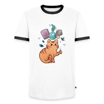 Kleine Magier Katze - Männer Kontrast-T-Shirt - Weiß/Schwarz - Vorne - AI Model Female 172 light (172cm) & AI Model Male 178 dark (178cm)