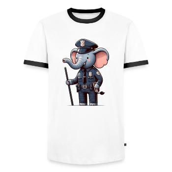 Cute Elephant Police Officer - Men's Ringer Shirt - white/black - Front - AI Model Female 172 light (172cm) & AI Model Male 178 dark (178cm)