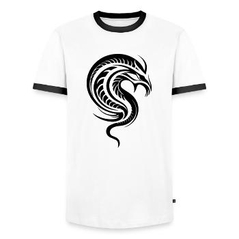 Dragon à tête de serpent dans un style tribal - T-shirt contrasté Homme - blanc/noir - Devant - AI Model Female 172 light (172cm) & AI Model Male 178 dark (178cm)