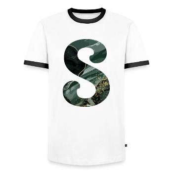 Green Marbled S Letter - Men's Ringer Shirt - white/black - Front - AI Model Female 172 light (172cm) & AI Model Male 178 dark (178cm)