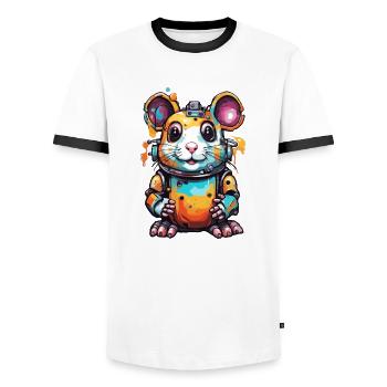 Robot Animal / AI / Mechanized Animals / Comic - Men's Ringer Shirt - white/black - Front - AI Model Female 172 light (172cm) & AI Model Male 178 dark (178cm)