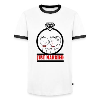 married couple just married 002 - Men's Ringer Shirt - white/black - Front - AI Model Female 172 light (172cm) & AI Model Male 178 dark (178cm)