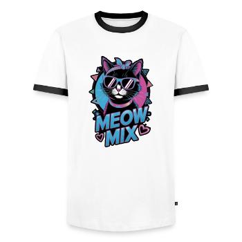 Katzenmusik 80er Jahre - Männer Kontrast-T-Shirt - Weiß/Schwarz - Vorne - AI Model Female 172 light (172cm) & AI Model Male 178 dark (178cm)