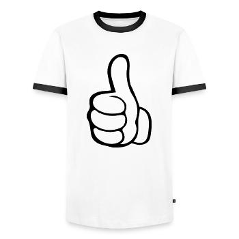 Hand thumbs up - Men's Ringer Shirt - white/black - Front - AI Model Female 172 light (172cm) & AI Model Male 178 dark (178cm)