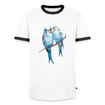 Budgies - T-shirt contrasté Homme - blanc/noir - Devant - AI Model Female 172 light (172cm) & AI Model Male 178 dark (178cm)