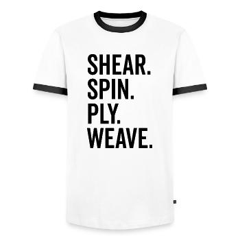 Scher-Spin-Ply-Gewebe - Männer Kontrast-T-Shirt - Weiß/Schwarz - Vorne - AI Model Female 172 light (172cm) & AI Model Male 178 dark (178cm)