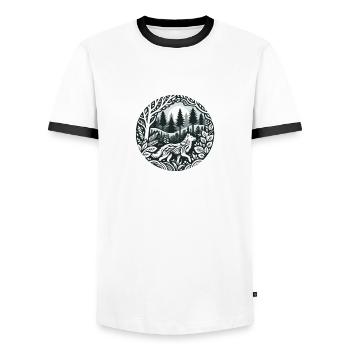 Loup dans la forêt - T-shirt contrasté Homme - blanc/noir - Devant - AI Model Female 172 light (172cm) & AI Model Male 178 dark (178cm)