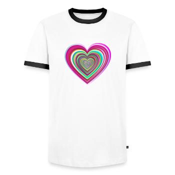 colorful heart with 3D effect - Men's Ringer Shirt - white/black - Front - AI Model Female 172 light (172cm) & AI Model Male 178 dark (178cm)