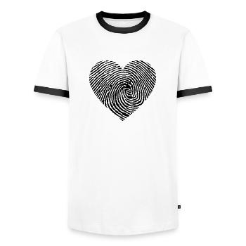 Heart from a fingerprint - Men's Ringer Shirt - white/black - Front - AI Model Female 172 light (172cm) & AI Model Male 178 dark (178cm)