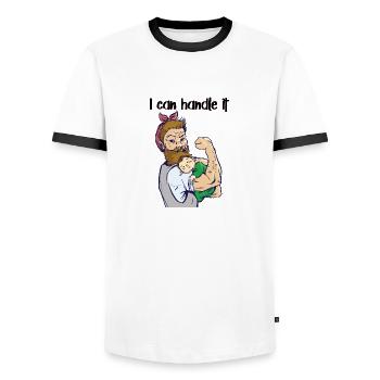 Congé parental père, papa. Idée cadeau congé parental - T-shirt contrasté Homme - blanc/noir - Devant - AI Model Female 172 light (172cm) & AI Model Male 178 dark (178cm)