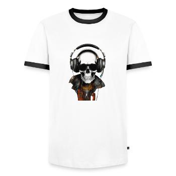 Skull with sunglasses and headphones - Men's Ringer Shirt - white/black - Front - AI Model Female 172 light (172cm) & AI Model Male 178 dark (178cm)