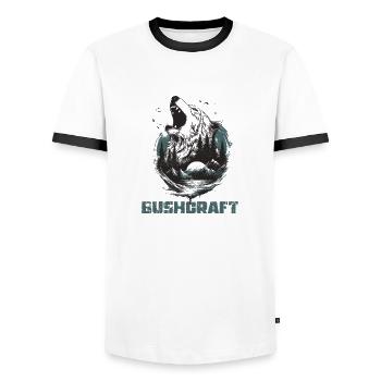 Bushcraft Bushcrafter Outdoor Nature Lover - Men's Ringer Shirt - white/black - Front - AI Model Female 172 light (172cm) & AI Model Male 178 dark (178cm)
