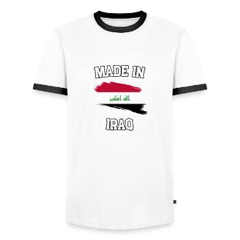 Made in Iraq - Men's Ringer Shirt - white/black - Front - AI Model Female 172 light (172cm) & AI Model Male 178 dark (178cm)