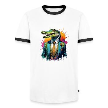 Crocodile in a suit - Men's Ringer Shirt - white/black - Front - AI Model Female 172 light (172cm) & AI Model Male 178 dark (178cm)