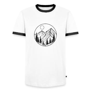 Mountain logo and mountain symbol, hikers - Men's Ringer Shirt - white/black - Front - AI Model Female 172 light (172cm) & AI Model Male 178 dark (178cm)