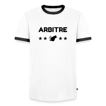Arbitre / Arbitrage / Sport / Sifflet - T-shirt contrasté Homme - blanc/noir - Devant - AI Model Female 172 light (172cm) & AI Model Male 178 dark (178cm)
