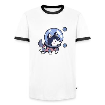 Husky dans Space Dog Lover chiot - T-shirt contrasté Homme - blanc/noir - Devant - AI Model Female 172 light (172cm) & AI Model Male 178 dark (178cm)