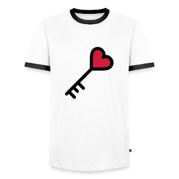 la clé du coeur de la Saint Valentin - T-shirt contrasté Homme - blanc/noir - Devant - AI Model Female 172 light (172cm) & AI Model Male 178 dark (178cm)