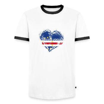 HOME ROOTS COUNTRY GIFT LOVE Cape verde - Männer Kontrast-T-Shirt - Weiß/Schwarz - Vorne - AI Model Female 172 light (172cm) & AI Model Male 178 dark (178cm)