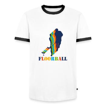 Cadeau de floorball de floorball - T-shirt contrasté Homme - blanc/noir - Devant - AI Model Female 172 light (172cm) & AI Model Male 178 dark (178cm)