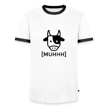 MUHHH Kuh - Männer Kontrast-T-Shirt - Weiß/Schwarz - Vorne - AI Model Female 172 light (172cm) & AI Model Male 178 dark (178cm)
