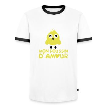 citation humour poussin amour coeur 802 - T-shirt contrasté Homme - blanc/noir - Devant - AI Model Female 172 light (172cm) & AI Model Male 178 dark (178cm)