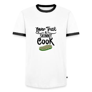 Do not trust a skinny cook - gift - Men's Ringer Shirt - white/black - Front - AI Model Female 172 light (172cm) & AI Model Male 178 dark (178cm)