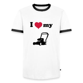 Lawn mower lawn mow green lawn grass gift - Men's Ringer Shirt - white/black - Front - AI Model Female 172 light (172cm) & AI Model Male 178 dark (178cm)