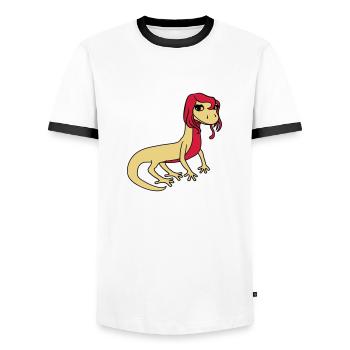 frau weiblich huebsch girl maedchen sexy eidechse - Männer Kontrast-T-Shirt - Weiß/Schwarz - Vorne - AI Model Female 172 light (172cm) & AI Model Male 178 dark (178cm)