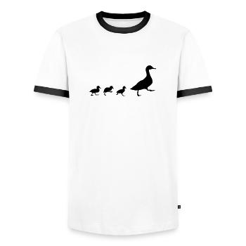 Enten, Ente mit 3 Küken (super günstig!) - Männer Kontrast-T-Shirt - Weiß/Schwarz - Vorne - AI Model Female 172 light (172cm) & AI Model Male 178 dark (178cm)