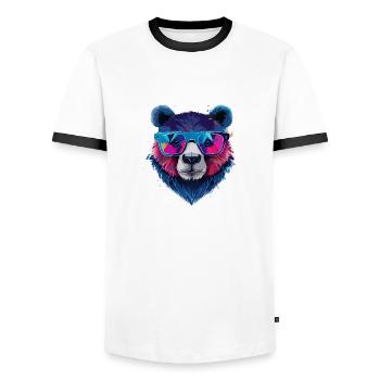 Ours,graffiti ,peinture , coloré,nerd - T-shirt contrasté Homme - blanc/noir - Devant - AI Model Female 172 light (172cm) & AI Model Male 178 dark (178cm)