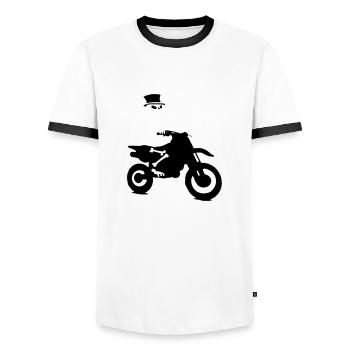 Skeleton with cylinder engine driving cross Bik - Men's Ringer Shirt - white/black - Front - AI Model Female 172 light (172cm) & AI Model Male 178 dark (178cm)