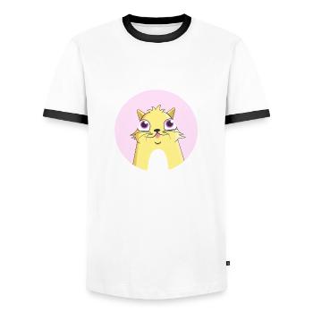 CryptoKitty Yellow - Men's Ringer Shirt - white/black - Front - AI Model Female 172 light (172cm) & AI Model Male 178 dark (178cm)