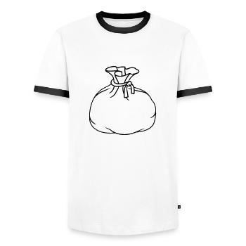sac sac en tissu cadeau emballé plein rempli - T-shirt contrasté Homme - blanc/noir - Devant - AI Model Female 172 light (172cm) & AI Model Male 178 dark (178cm)