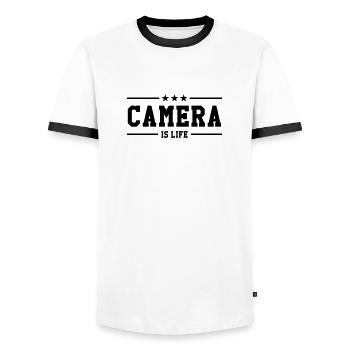 Cameraman / Camera / Video / Cadreur - T-shirt contrasté Homme - blanc/noir - Devant - AI Model Female 172 light (172cm) & AI Model Male 178 dark (178cm)
